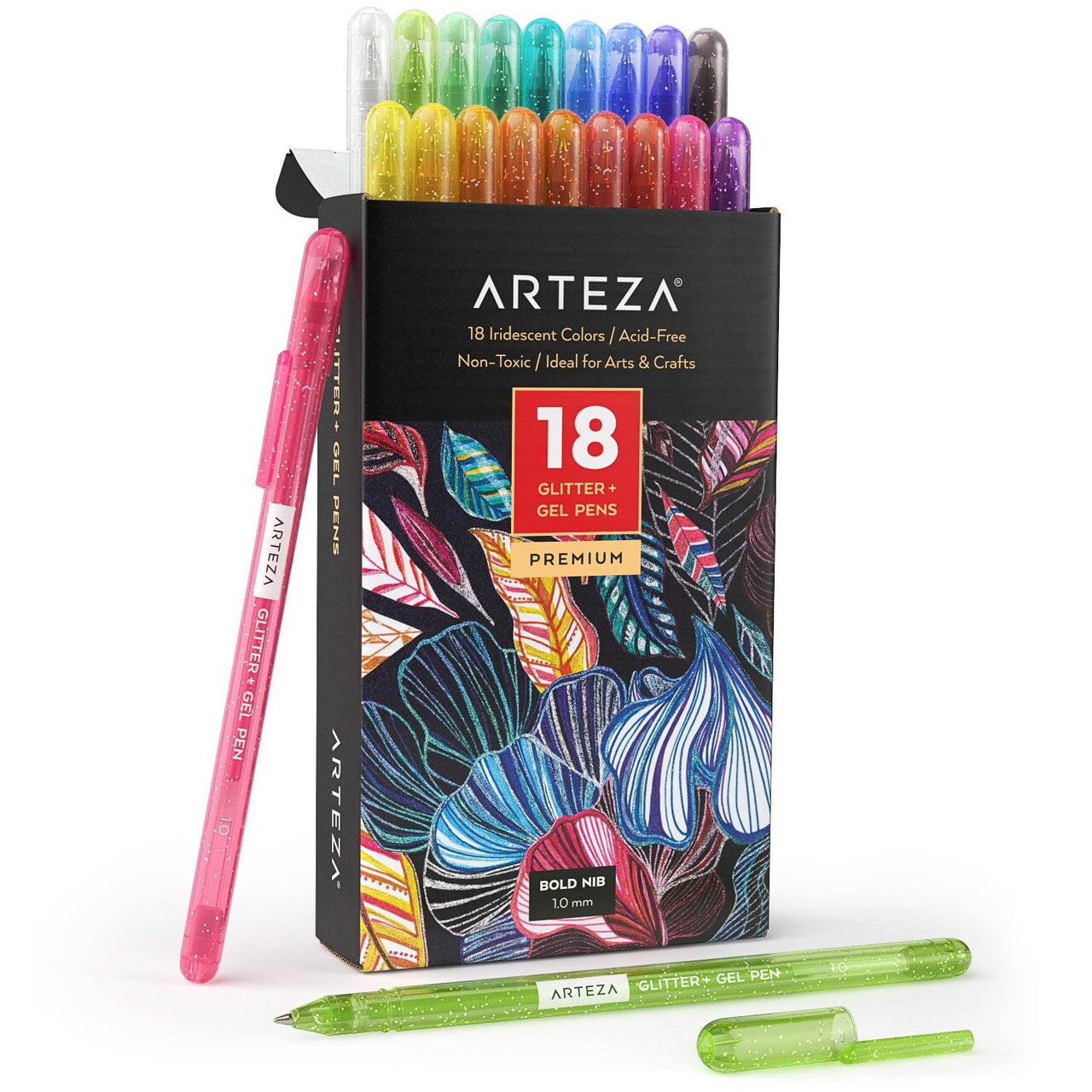 Arteza Gel Pens, Super Glitter, Assorted Colors - Doodle, Draw, Journal - 18 Pack